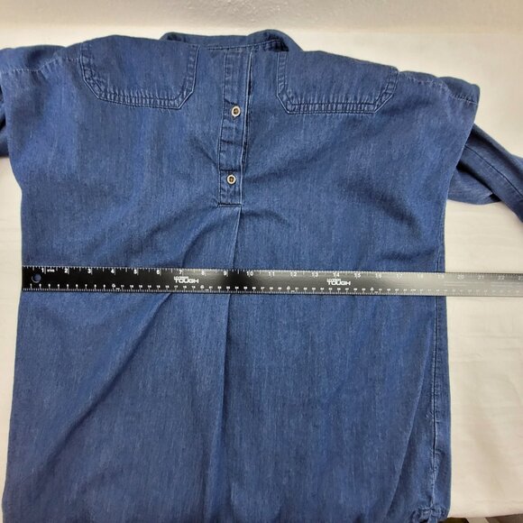 Old Navy Shirt Dress Womens M Blue Denim Popover 1/2 Button Pockets Collar - Picture 7 of 10